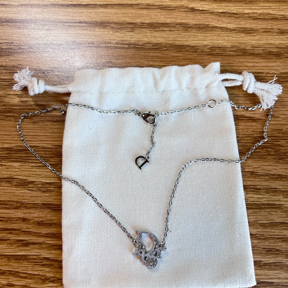 Dior Vintage Oblique Crystal Silver Tone Necklace - Picture 2 of 5